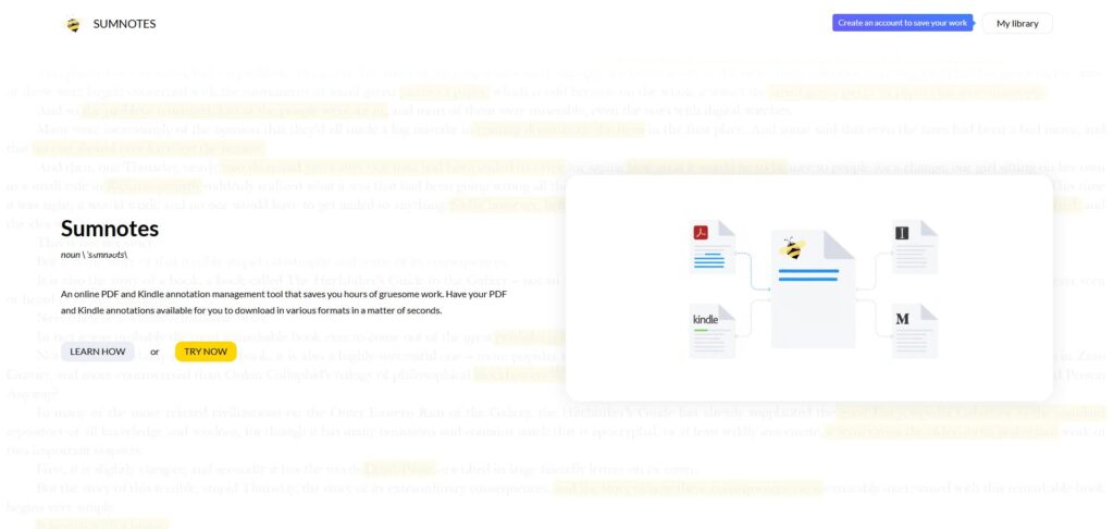 Sumnotesのトップページ(try it nowと表示されている)